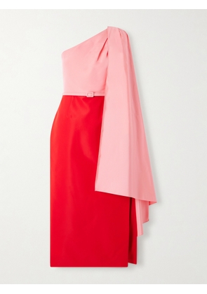 Carolina Herrera - Belted Color-block Silk-faille Midi Dress - Red - US2,US4,US6,US8,US10,US12