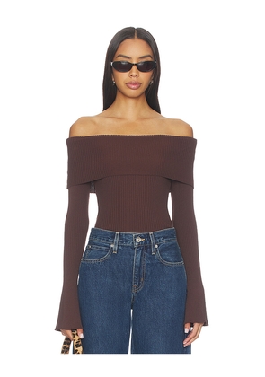 MORE TO COME Candace Off Shoulder Sweater in Brown. Size L. Also in M, S, XS.