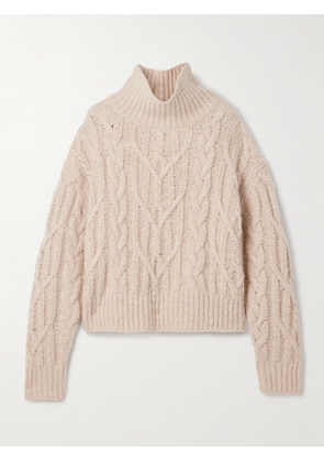 Nili Lotan - Fairiny Cable-knit Brushed Cashmere And Silk-blend Turtleneck Sweater - Neutrals - x small,small,medium,large,x large