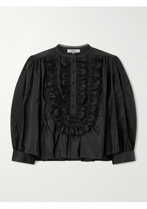 Chloé - Ruffled Broderie Anglaise-trimmed Taffeta Blouse - Black - FR 34,FR 36,FR 38,FR 40,FR 42,FR 44,FR 46