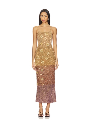 LA FUORI Alessia Sovereign Ombre Midi Dress in Metallic Gold. Size M. Also in S.