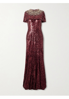 Jenny Packham - Radiant Sequined Crepe Gown - Burgundy - UK 6,UK 8,UK 10,UK 12,UK 14,UK 16