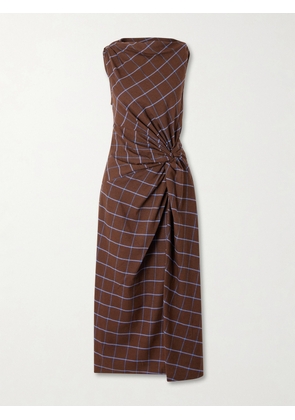 La Ligne - Knotted Checked Cotton-flannel Midi Dress - Brown - US00,US0,US2,US4,US6,US8,US10,US12,US14