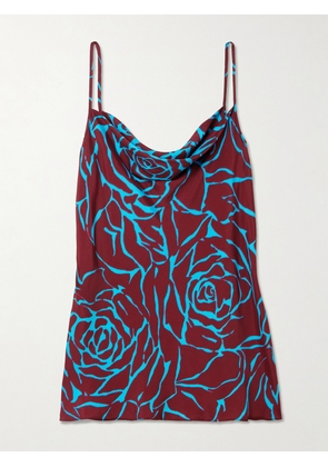 Dries Van Noten - Draped Floral-print Satin-crepe Camisole - Burgundy - FR 34,FR 36,FR 38,FR 40,FR 42,FR 44