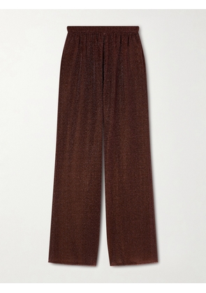 Oséree - Lumière Metallic Stretch-knit Wide-leg Pants - Brown - small,medium,large,x large
