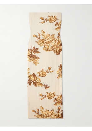 Magda Butrym - Strapless Floral-print Plissé-crepe Midi Dress - Cream - FR 34,FR 36,FR 38,FR 40,FR 42