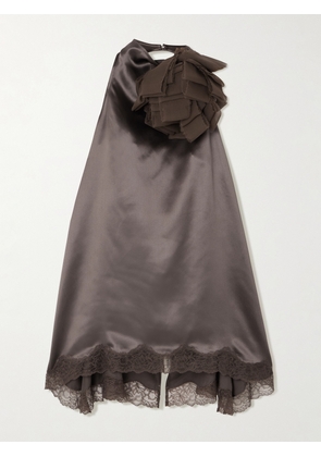Magda Butrym - Appliquéd Scalloped Lace And Chiffon-trimmed Silk-satin Halterneck Blouse - Brown - FR 34,FR 36,FR 38,FR 40,FR 42