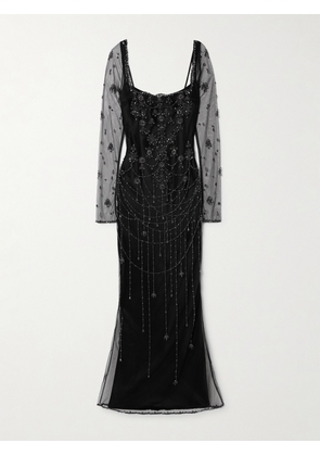 Clio Peppiatt - Chandelier Embellished Tulle Gown - Black - x small,small,medium