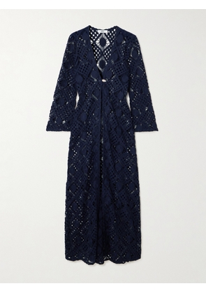 Sara Cristina - Nerea Pearl-embellished Crocheted Cotton Coverup - Blue - x small,small,medium,large,x large