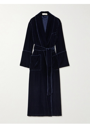 Olivia von Halle - Capability Belted Velvet Robe - Blue - XS/S,S/M,M/L,L/XL
