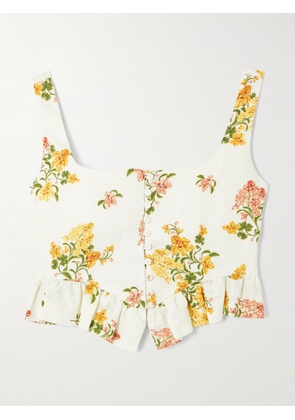 Agua by Agua Bendita - Eslabón Cordillera Cropped Ruffled Floral-print Linen Top - Multi - x small,small,medium,large,x large
