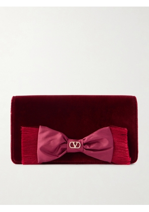 Valentino Garavani - Vlogo Signature Mini Bow-detailed Velvet Shoulder Bag - Burgundy - One size