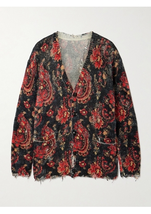 R13 - Boyfriend Distressed Printed Cotton Cardigan - Multi - xx small,x small,small,medium,large,x large