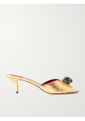 Valentino Garavani - Panthea 55 Embellished Gathered Metallic-leather Mules - Gold - IT35,IT35.5,IT36,IT36.5,IT37,IT37.5,IT38,IT38.5,IT39,IT39.5,IT40,IT40.5,IT41,IT41.5,IT42