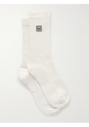 TOTEME - Embroidered Ribbed Cotton-blend Socks - Off-white - 36/38,42/44,39/41