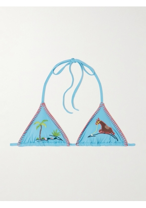 STAUD - Lido Embroidered Triangle Bikini Top - Blue - x small,small,medium,large,x large