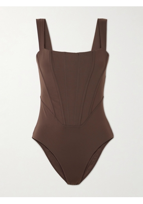 STAUD - Adelaide Paneled Recycled Swimsuit - Brown - x small,small,medium,large,x large