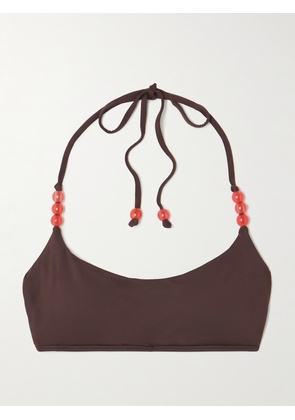STAUD - Laird Embellished Bikini Top - Brown - x small,small,medium,large,x large