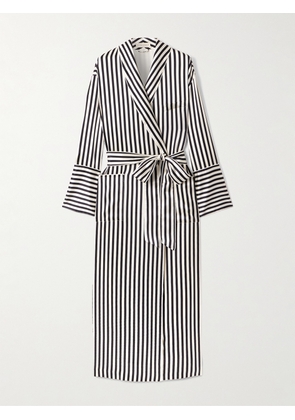 Olivia von Halle - Nika Belted Striped Silk-satin Robe - Black - XS/S,M/L,XL/XXL