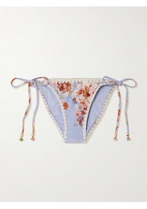 Zimmermann - Awaken Crochet-trimmed Embellished Floral-print Bikini Briefs - Blue - 01,2,3,4