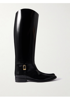 SAINT LAURENT - Julia Buckle-embellished Leather Knee Boots - Black - EU 35,EU 36,EU 36.5,EU 37,EU 37.5,EU 38,EU 38.5,EU 39,EU 40