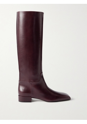CHRISTEN - Classic Square Leather Knee Boots - Burgundy - IT36,IT37,IT38,IT39,IT40,IT41