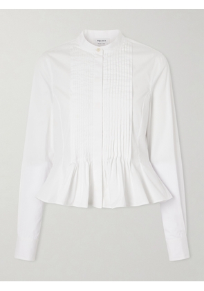 MCQUEEN - Cropped Pleated Cotton-poplin Peplum Blouse - White - IT38,IT40,IT42,IT44
