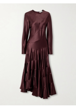 Tory Burch - Asymmetric Satin Midi Dress - Burgundy - US0,US2,US4,US6,US8