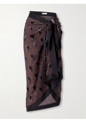 Tory Burch - Paisley-devoré Silk-blend Crepon Pareo - Brown - S/M,M/L