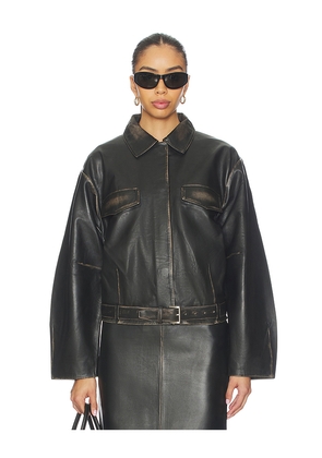 St. Agni Brushed Leather Belted Jacket in Black. Size L. Also in M.