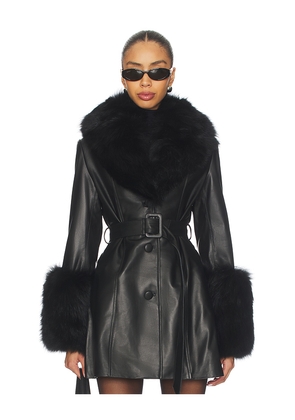 Susanna Chow Roxy Leather Coat in Black. Size M. Also in S.
