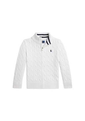 Polo Ralph Lauren Kids Cotton Cable Knit Mockneck Sweater in White. Size 2. Also in 3, 4, 5, 6.