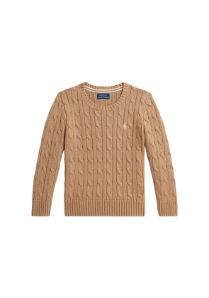 Polo Ralph Lauren Kids Cotton Cable Knit Crewneck Sweater in Tan. Size 2. Also in 3, 4, 5, 6.