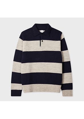 Paul Smith Navy Block Stripe Knitted Polo Sweater Blue