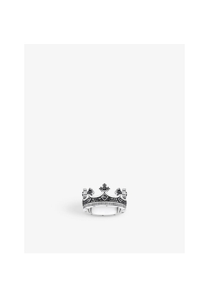 Womens Thomas Sabo Crown Blackened Sterling-Silver and Zirconia Ring