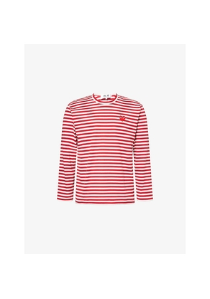 Mens Comme Des Garcons Play Stripe-Pattern Brand-Embroidered Cotton-Jersey T-Shirt