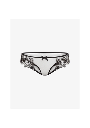 Womens Agent Provocateur Lindie Mid-Rise Embroidered Floral Mesh Briefs