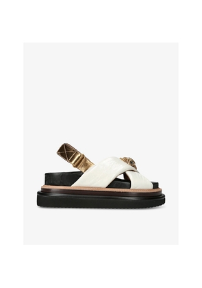 Womens Kurt Geiger London Orson Cross-Strap Flat Leather Sandals