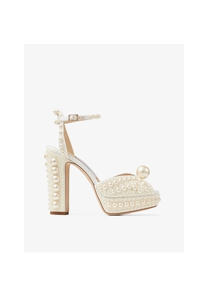 Womens Jimmy Choo Sacaria 120 Pearl-Embellished Satin Platform Sandals