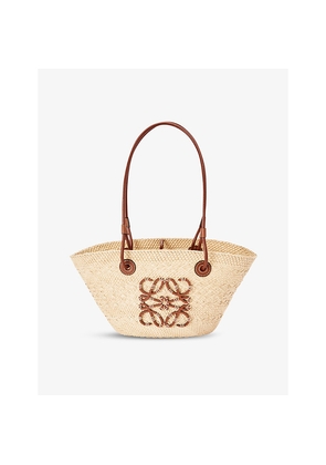 Womens Loewe Anagram Small Iraca Palm and Leather Basket Bag
