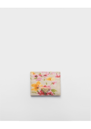 Floral-print Saffiano leather card holder