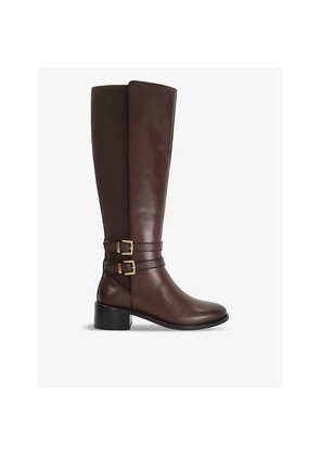 Womens Dune Tatter Double-Buckle Flat Leather Knee-High Boots