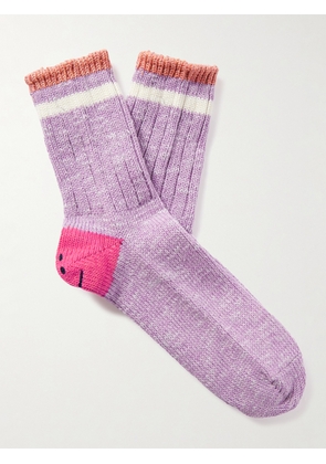 KAPITAL - Happy Heels Striped Ribbed Cotton-Blend Socks - Men - Purple