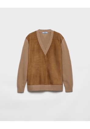 Cashmere, wool and suede sweater
