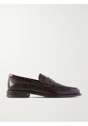 Manolo Blahnik - Perry Croc-Effect Leather Loafers - Men - Brown - UK 6