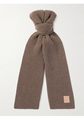 LOEWE - Logo-Appliquéd Ribbed Cashmere Scarf - Men - Brown