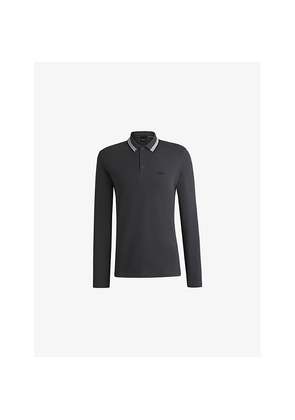 Mens Boss Logo-Embroidered Long-Sleeved Cotton Polo Shirt