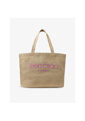 Womens Jimmy Choo London Logo-Embroidered Raffia Beach Tote Bag