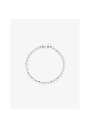 Womens Astrid & Miyu Bezel Heart Rhodium-Plated Brass and Cubic Zirconia Tennis Bracelet