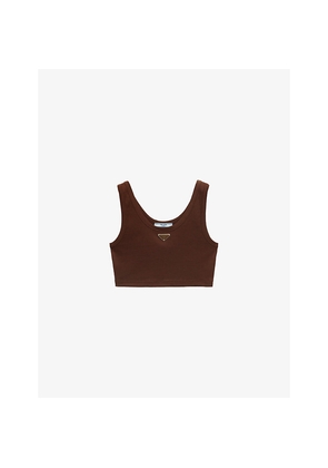 Womens Prada Logo-Plaque Cropped Slim-Fit Cotton Tank Top